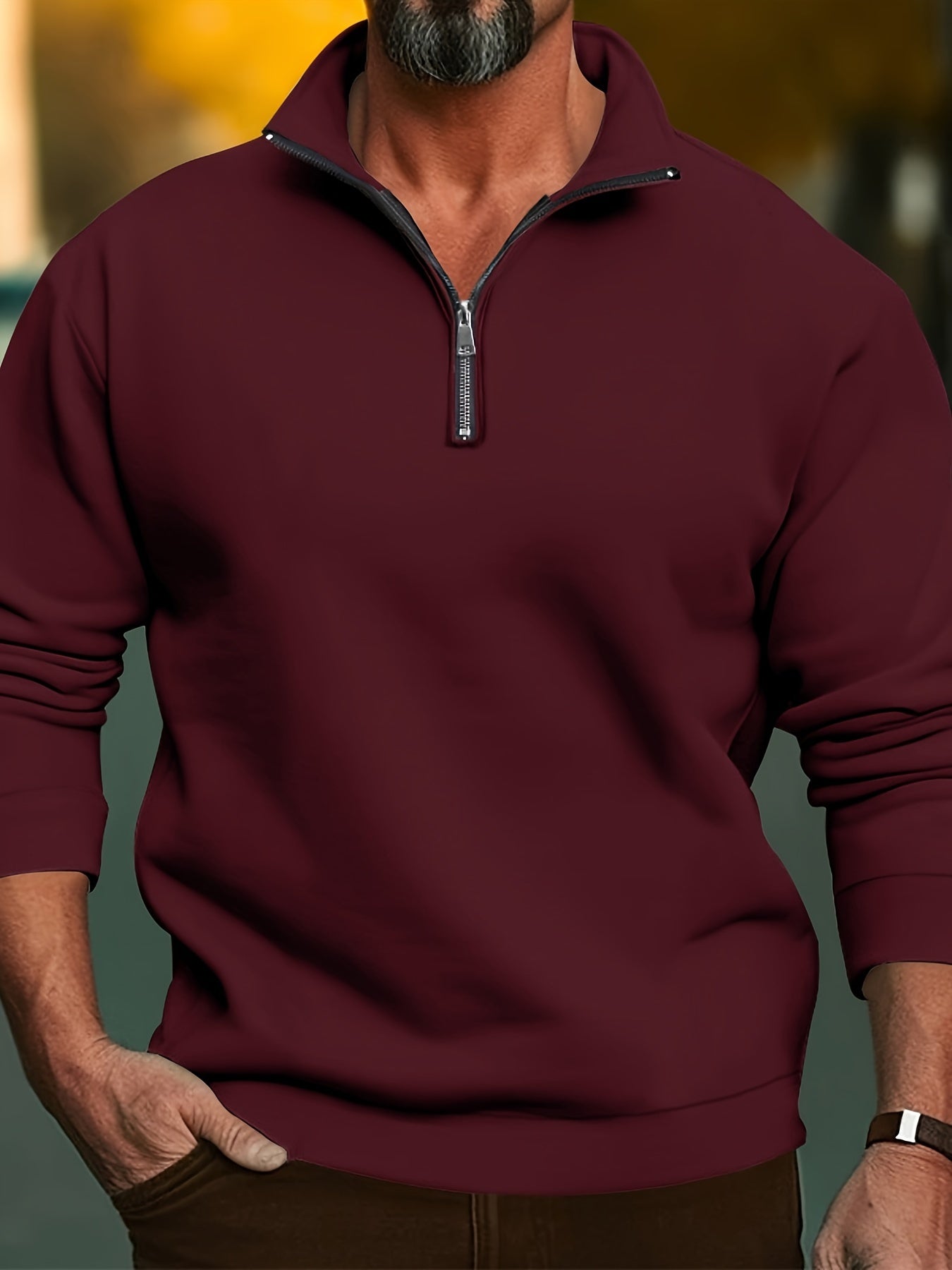 Variant image for Męski Casual Sweter z Stojącym Kołnierzem z Wysokiej Jakości Dzianiny z Pół Zamkiem-19