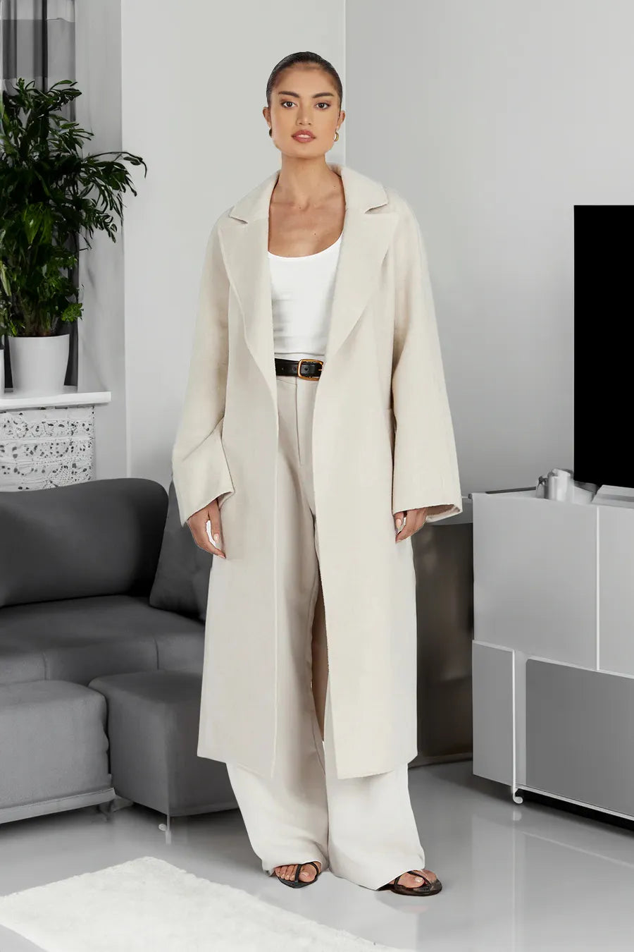 Kobieca Elegancka Wodoodporna Trenchcoat z Regulowanym Pasem