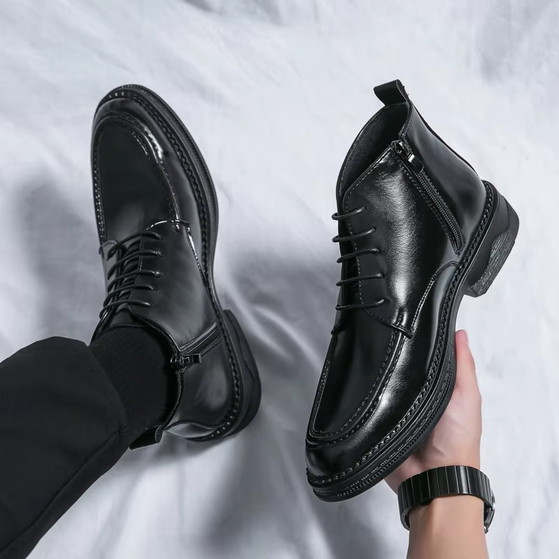 Variant image for Męskie Eleganckie Skórzane Buty z Sznurowaniem i Zamkiem Boczny-16