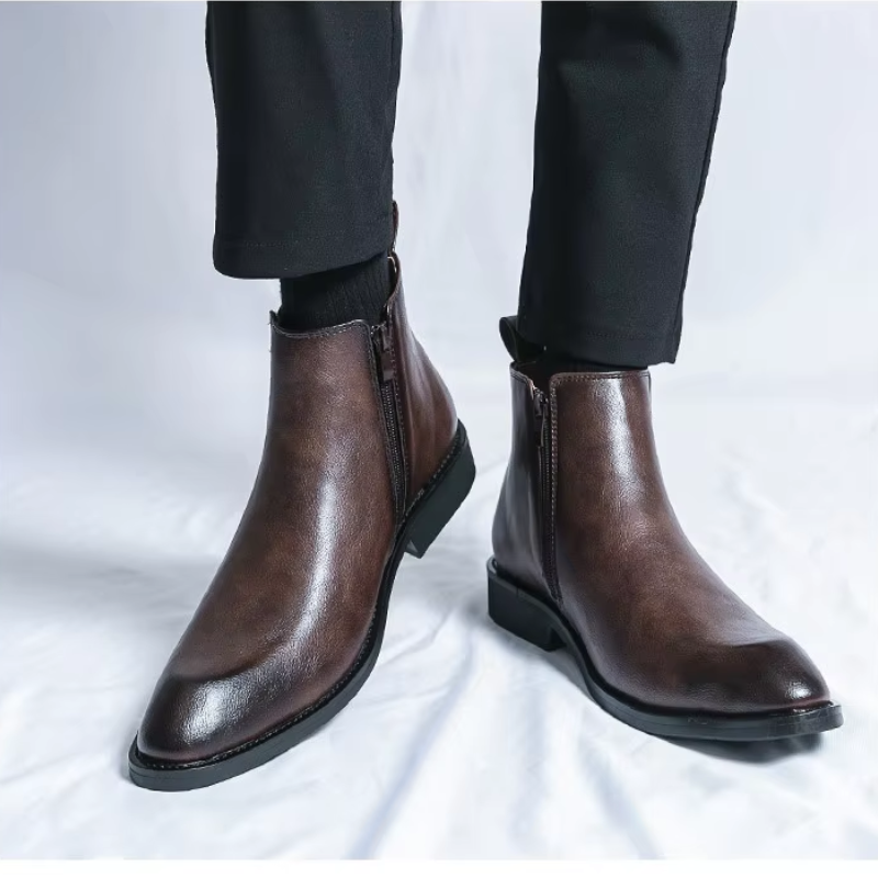 Variant image for Męskie Eleganckie Skórzane Botki Chelsea z Zapięciem Błyskawicznym-31