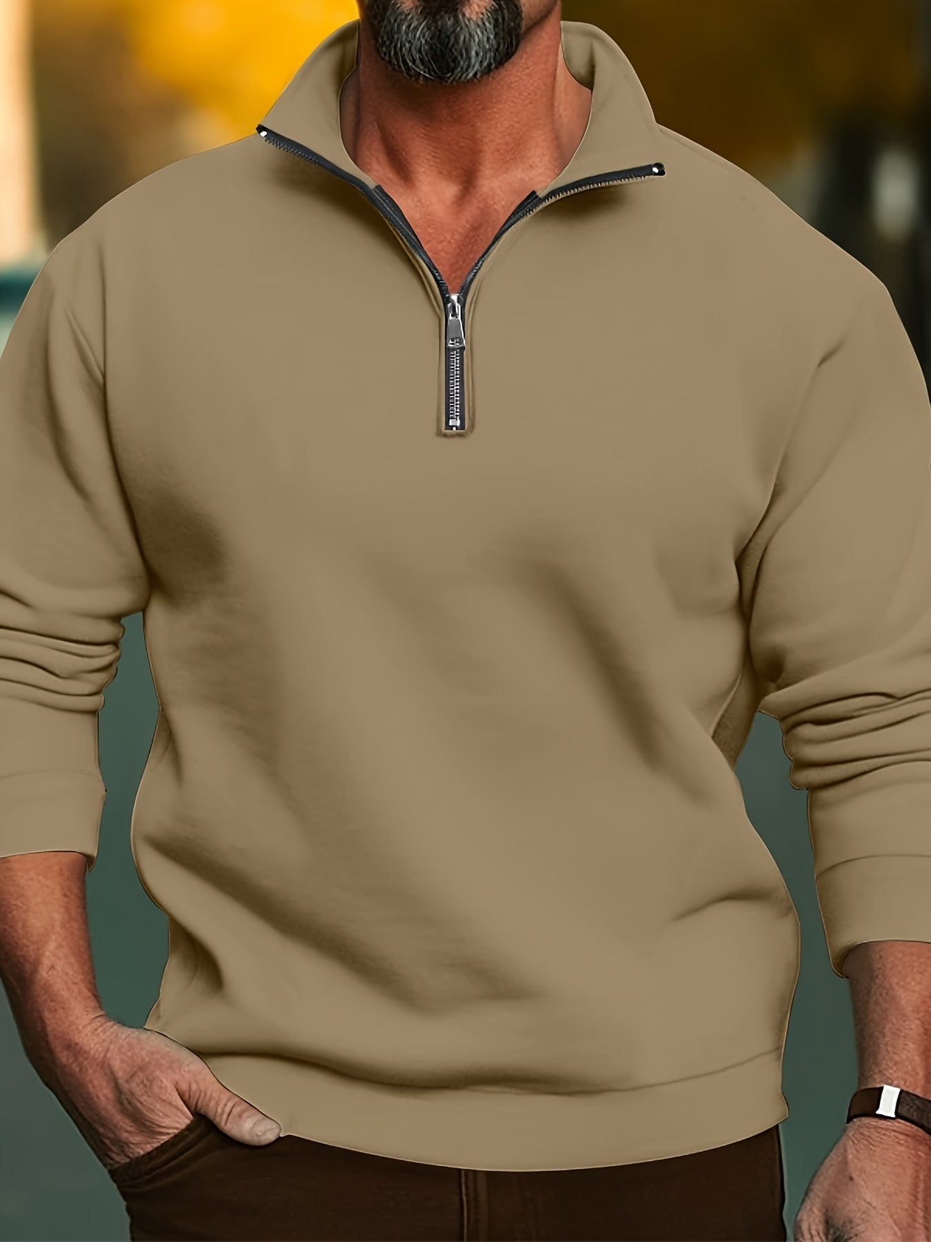 Variant image for Męski Casual Sweter z Stojącym Kołnierzem z Wysokiej Jakości Dzianiny z Pół Zamkiem-37