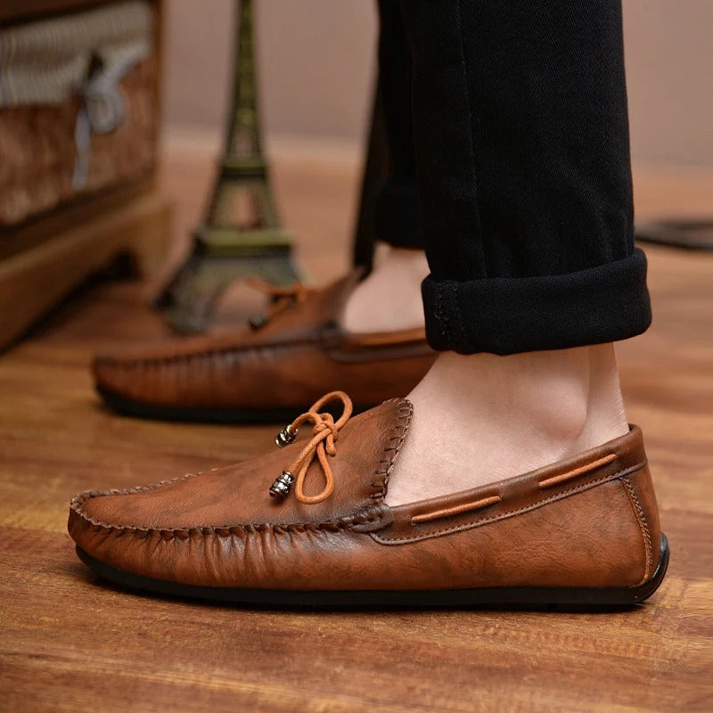Męskie Eleganckie Skórzane Loafery z Wyrafinowanymi Detalami