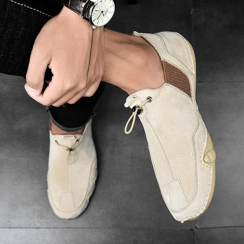 Męskie Eleganckie Skórzane Loafersy z Elastycznym Zapięciem