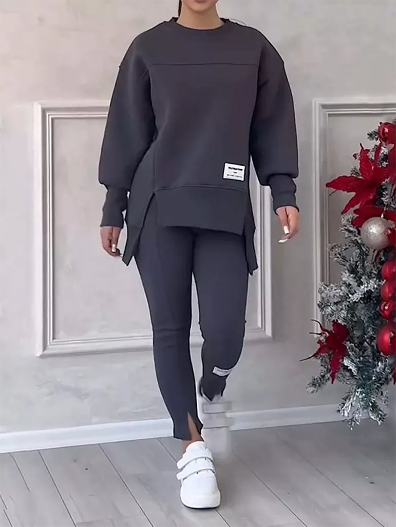 Kobieta Elegancki Bawełniany Sweter z Legginsami na Co Dzień
