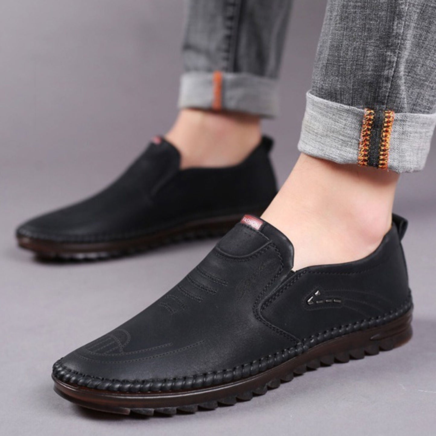 Męskie Eleganckie Skórzane Loafery z Oddychającą Podeszwą