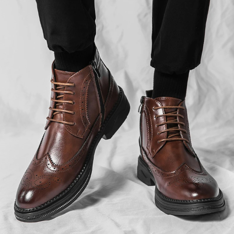 Variant image for Męskie Eleganckie Skórzane Buty Brogue z Zapięciem na Zamek-22