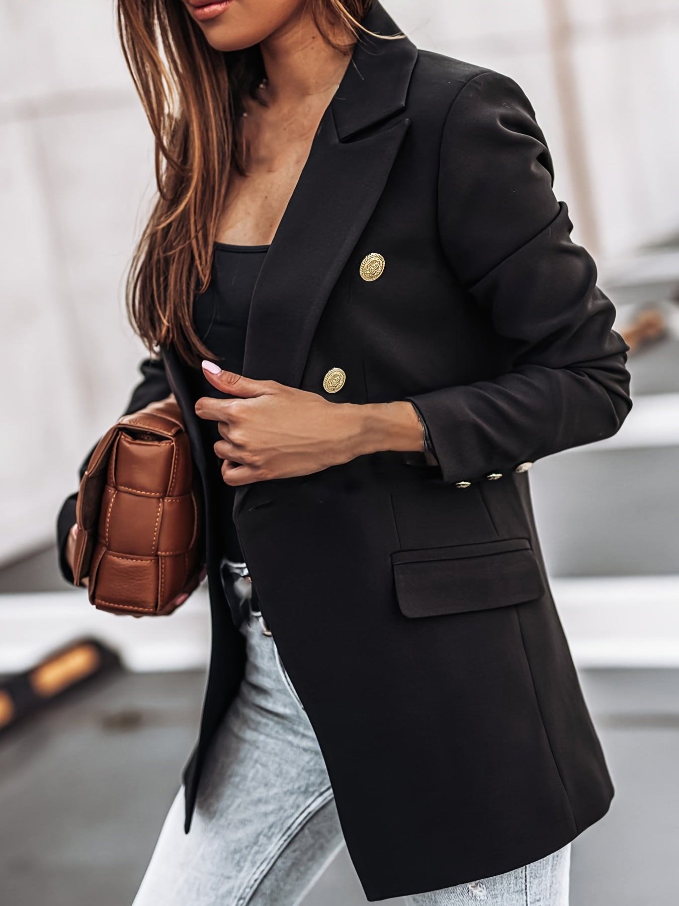 Kobiety Elegancki Wysokiej Jakości Blazer z Podwójnym Rzędem Guzików