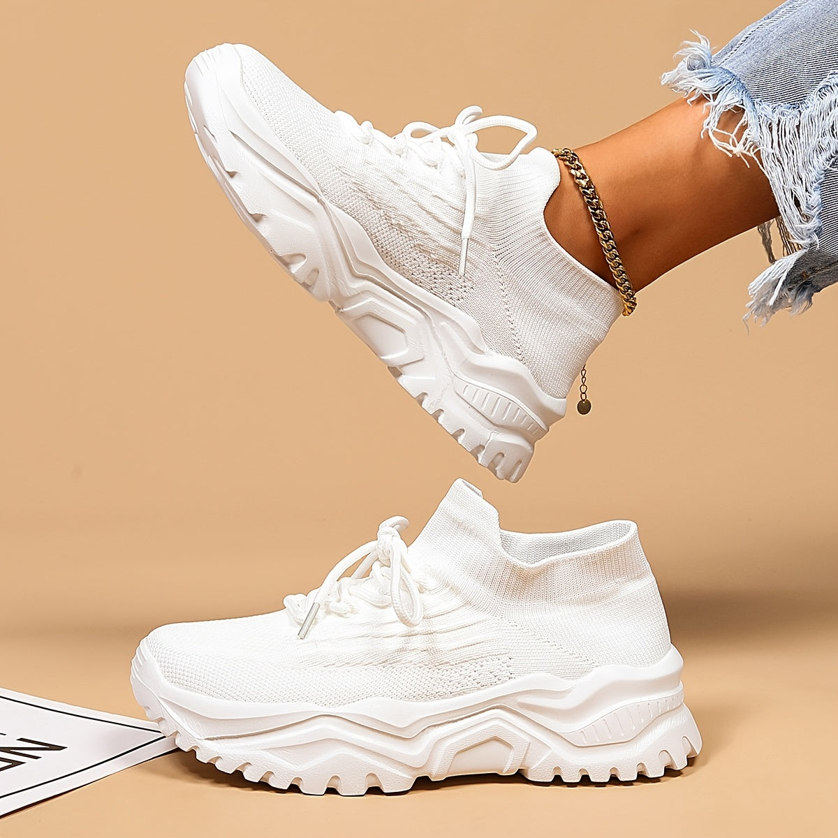 Damskie Nowoczesne Oddychające Sneakersy z Grubą Podeszwą