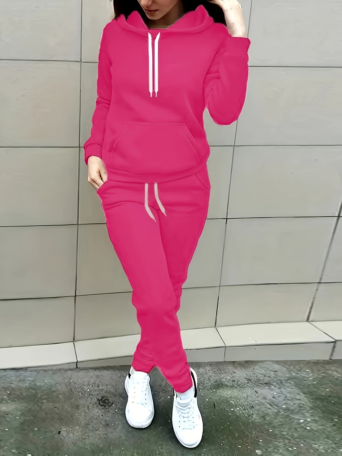 Variant image for Damska Klasyczna Sportowa Bluza z Kapturem z Kieszeniami i Dopasowanymi Spodniami Dresowymi-31