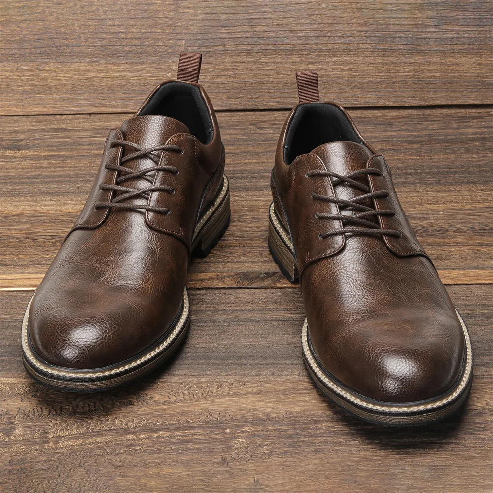 Męskie Eleganckie Skórzane Buty z Antypoślizgową Podeszwą z Sznurówkami