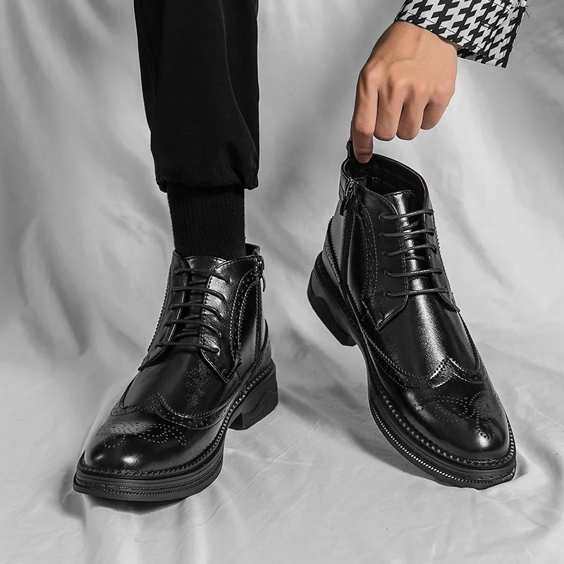 Męskie Eleganckie Skórzane Buty Brogue