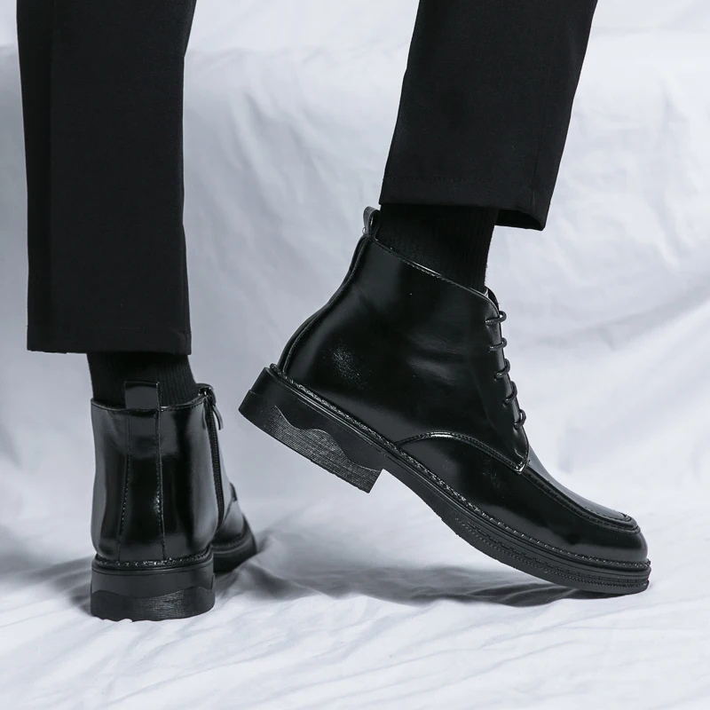 Męskie Eleganckie Skórzane Buty z Sznurowaniem i Zamkiem Boczny