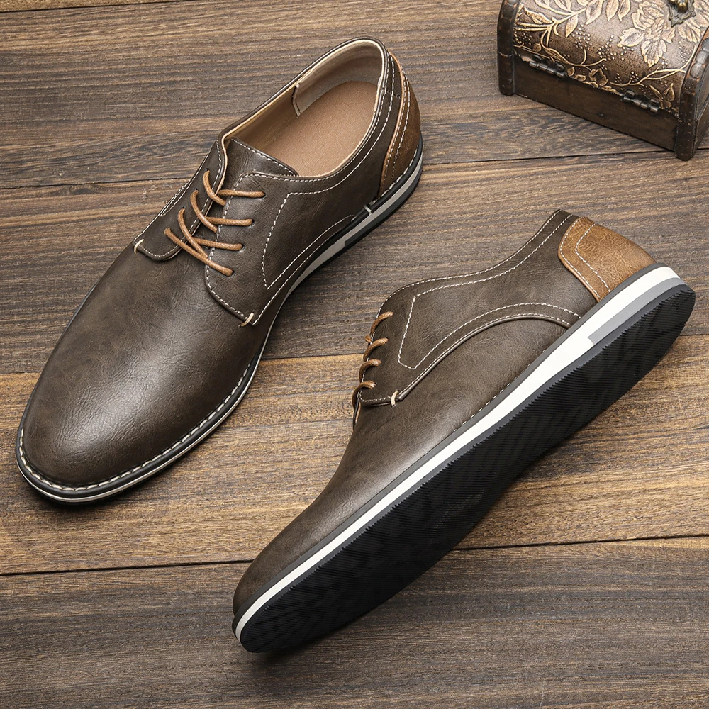 Męskie Eleganckie Skórzane Buty z Sznurowaniem z Lekką Podeszwą