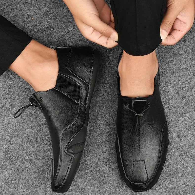 Męskie Eleganckie Skórzane Loafersy z Elastycznym Zapięciem
