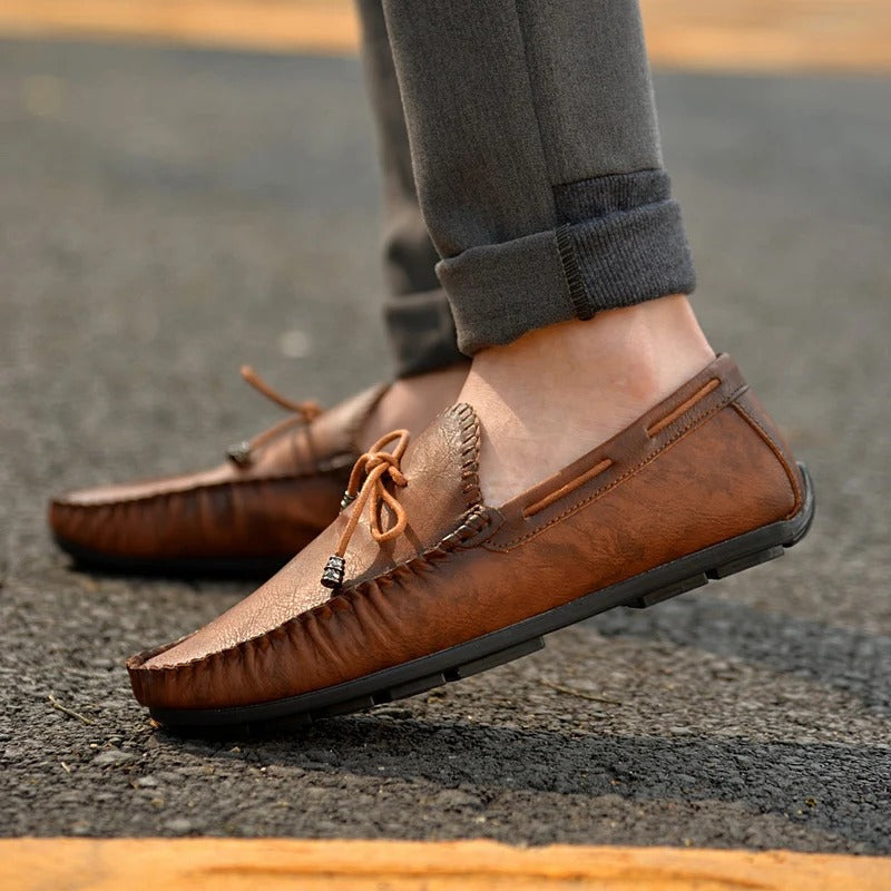 Męskie Eleganckie Skórzane Loafery z Wyrafinowanymi Detalami