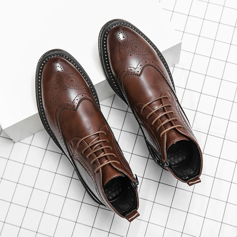 Męskie Eleganckie Skórzane Buty Brogue