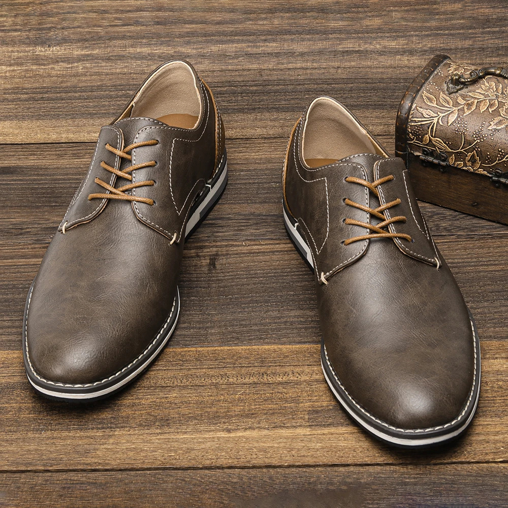 Męskie Eleganckie Skórzane Buty z Sznurowaniem z Lekką Podeszwą