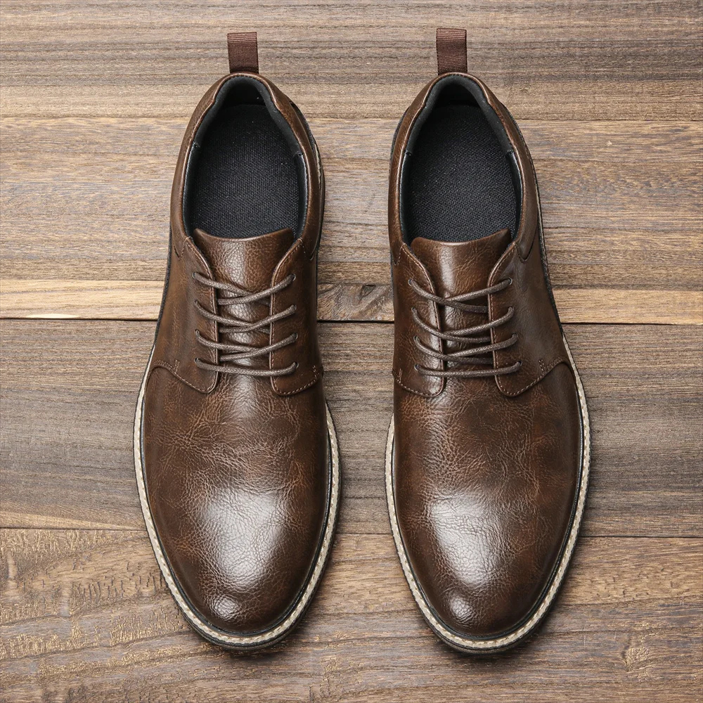 Męskie Eleganckie Skórzane Buty z Antypoślizgową Podeszwą z Sznurówkami