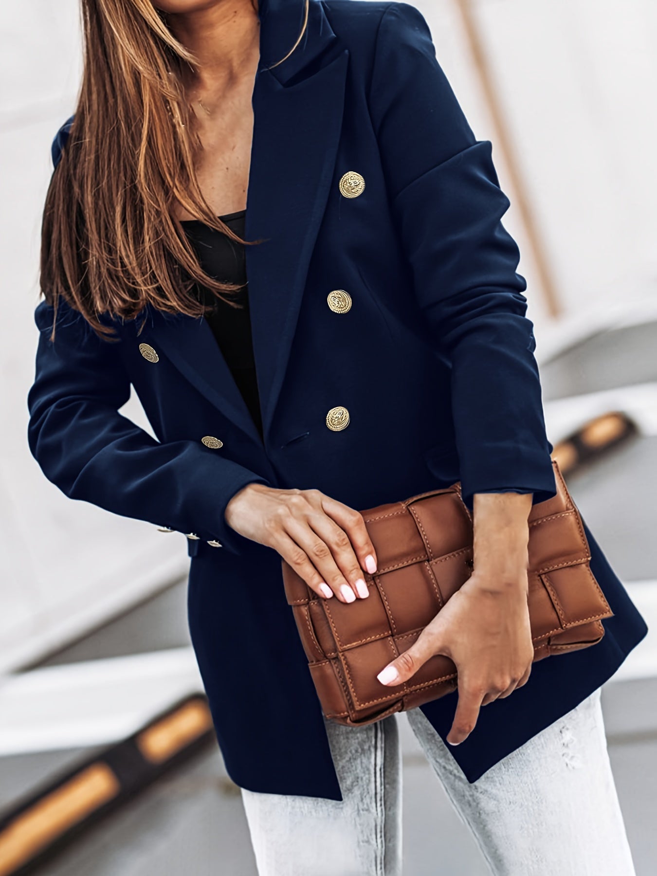 Kobiety Elegancki Wysokiej Jakości Blazer z Podwójnym Rzędem Guzików