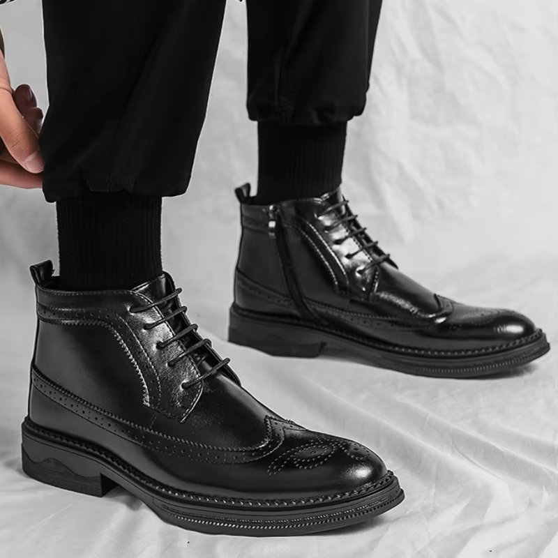 Variant image for Męskie Eleganckie Skórzane Buty Brogue z Zapięciem na Zamek-7