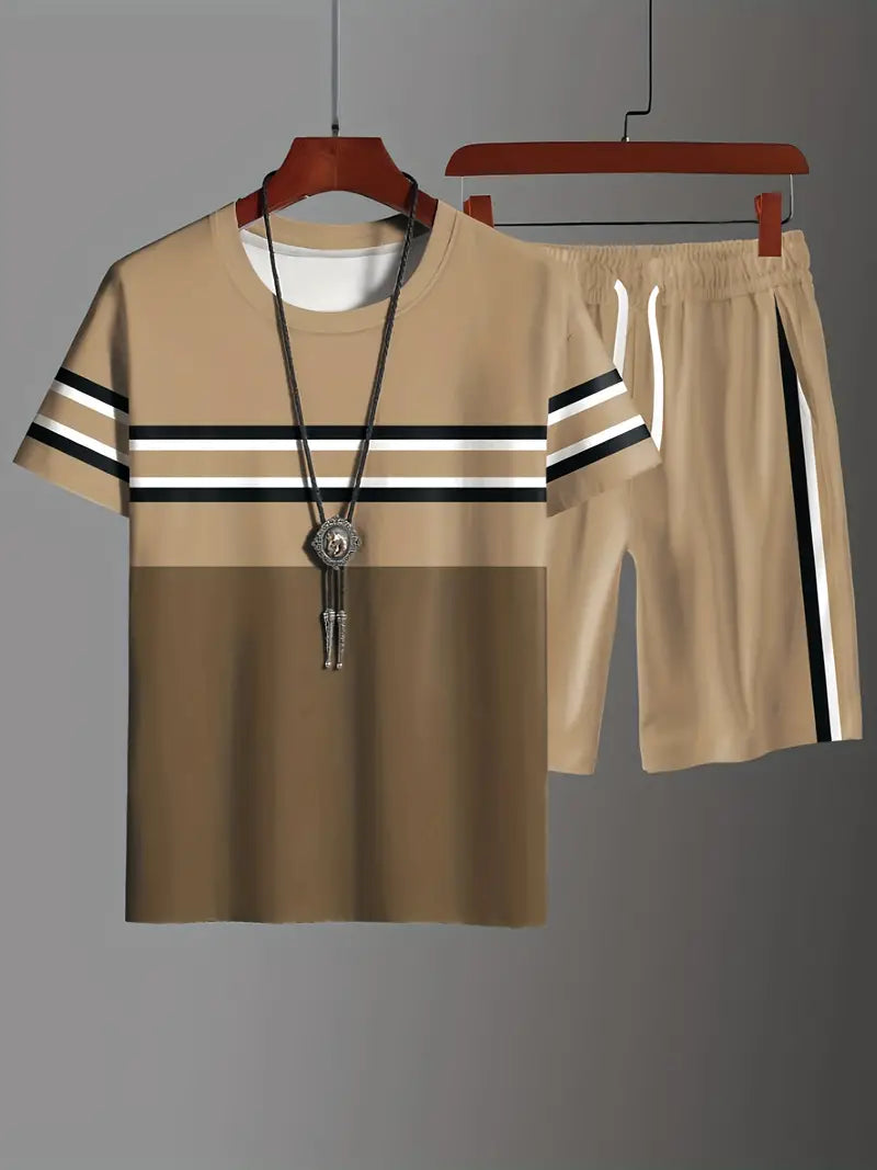 Męski Stylowy T-Shirt z Bawełny z Blokami Kolorów z Wygodnym Fasonem