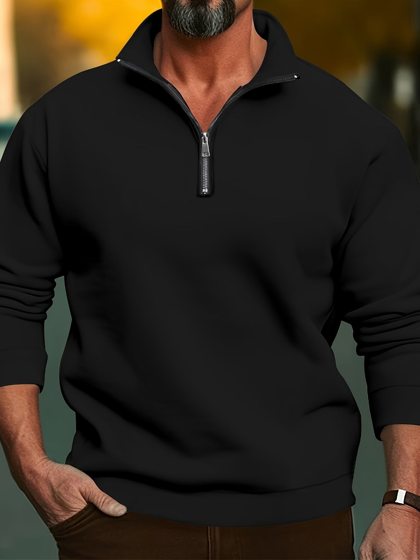 Variant image for Męski Casual Sweter z Stojącym Kołnierzem z Wysokiej Jakości Dzianiny z Pół Zamkiem-13
