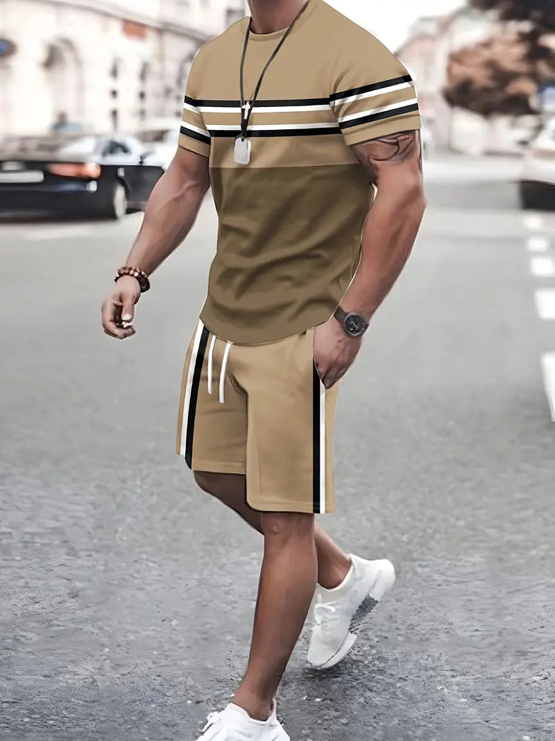 Męski Stylowy T-Shirt z Bawełny z Blokami Kolorów z Wygodnym Fasonem