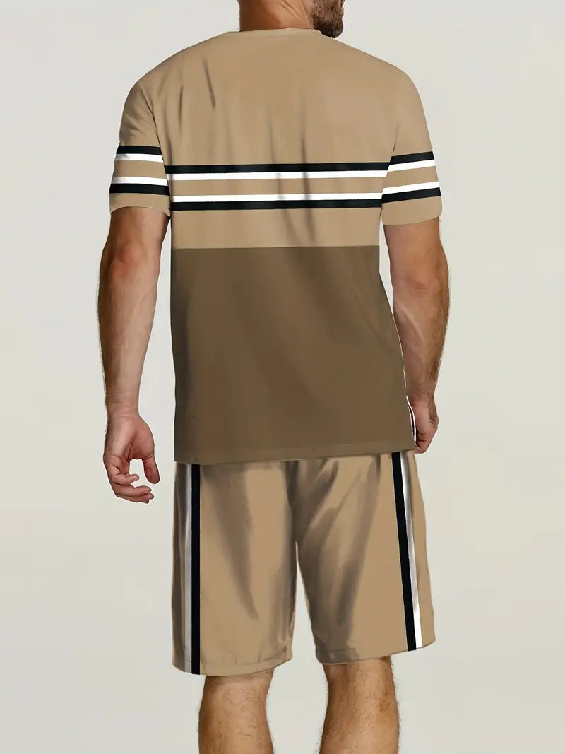 Męski Stylowy T-Shirt z Bawełny z Blokami Kolorów z Wygodnym Fasonem