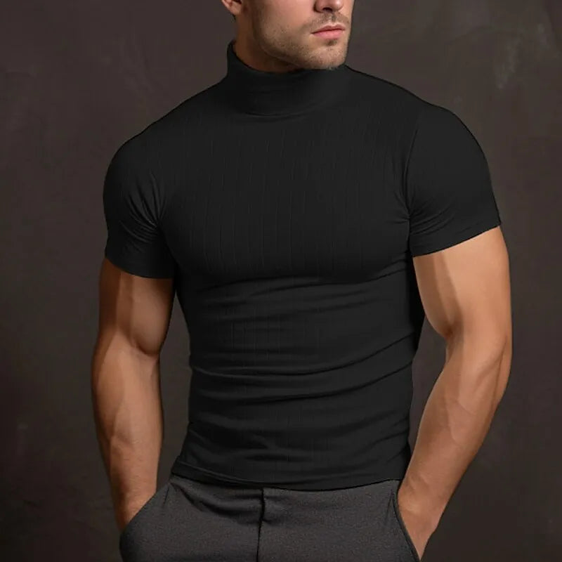 Casualowa Dopasowany Prążkowany T-Shirt Z Golfem Męski | Idealne na lato