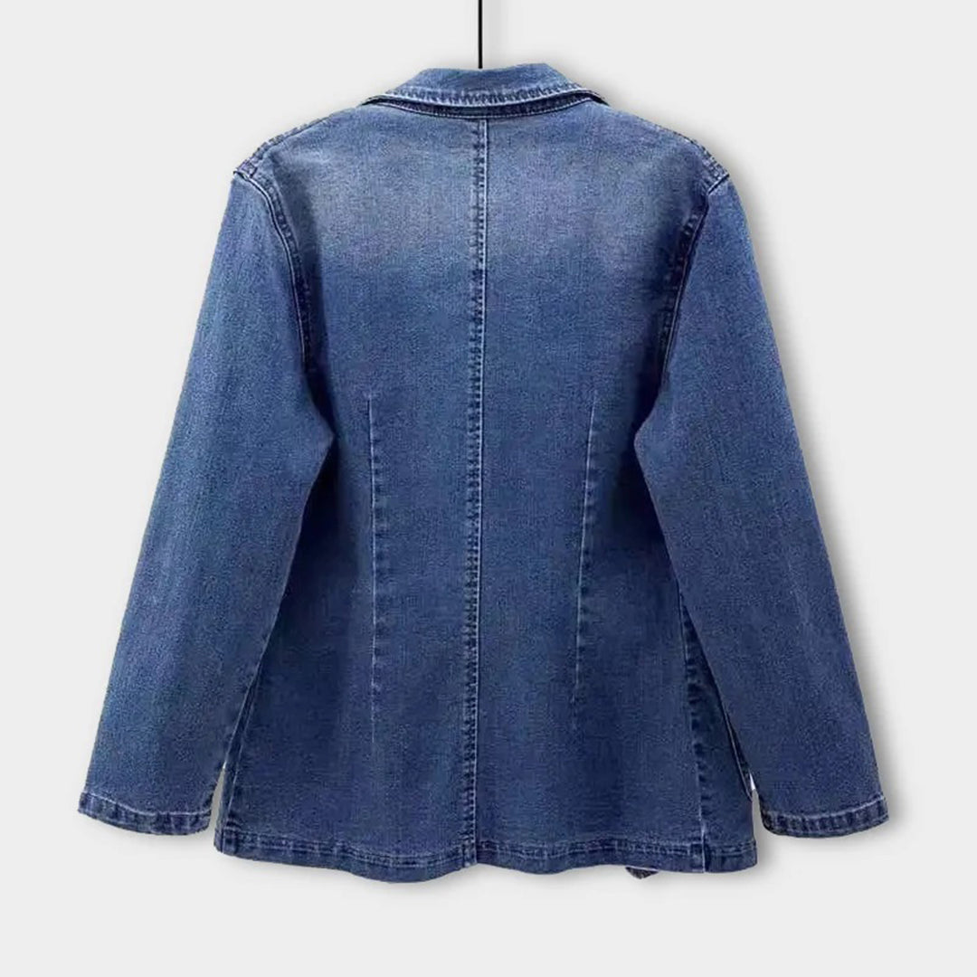 Kobieca Klasyczna Denim Marynarka Damska z Długimi Rękawami i Jednym Guzikiem