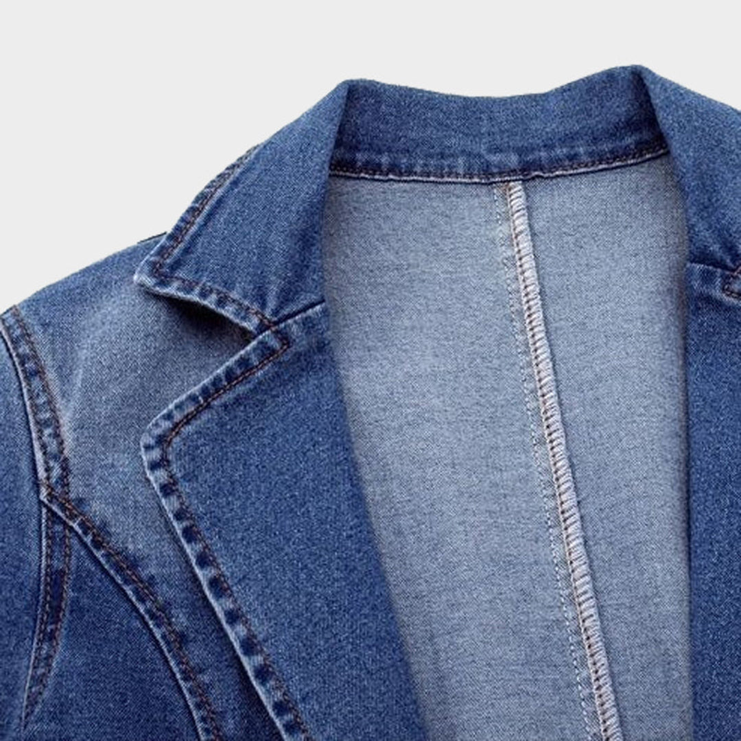 Kobieca Klasyczna Denim Marynarka Damska z Długimi Rękawami i Jednym Guzikiem