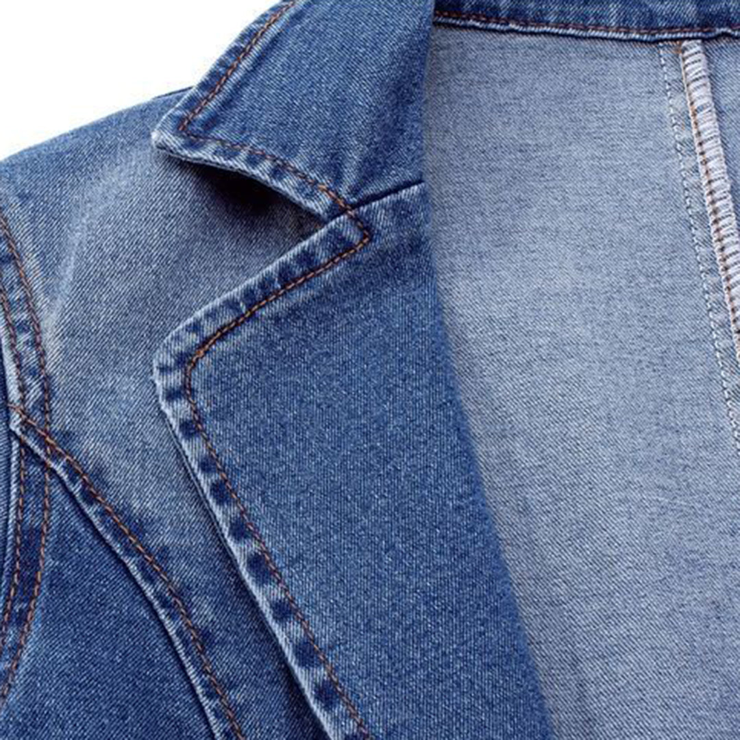 Kobieca Klasyczna Denim Marynarka Damska z Długimi Rękawami i Jednym Guzikiem
