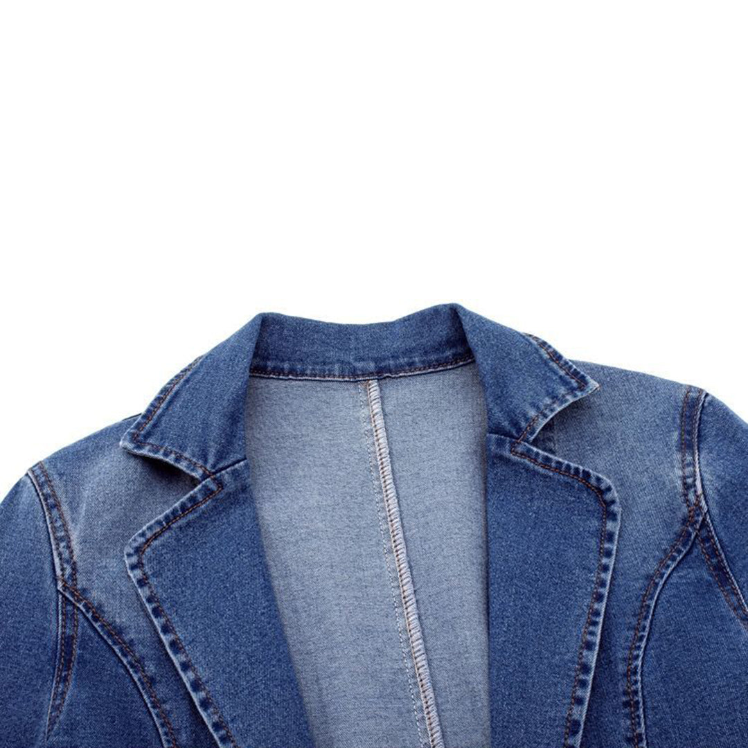 Kobieca Klasyczna Denim Marynarka Damska z Długimi Rękawami i Jednym Guzikiem
