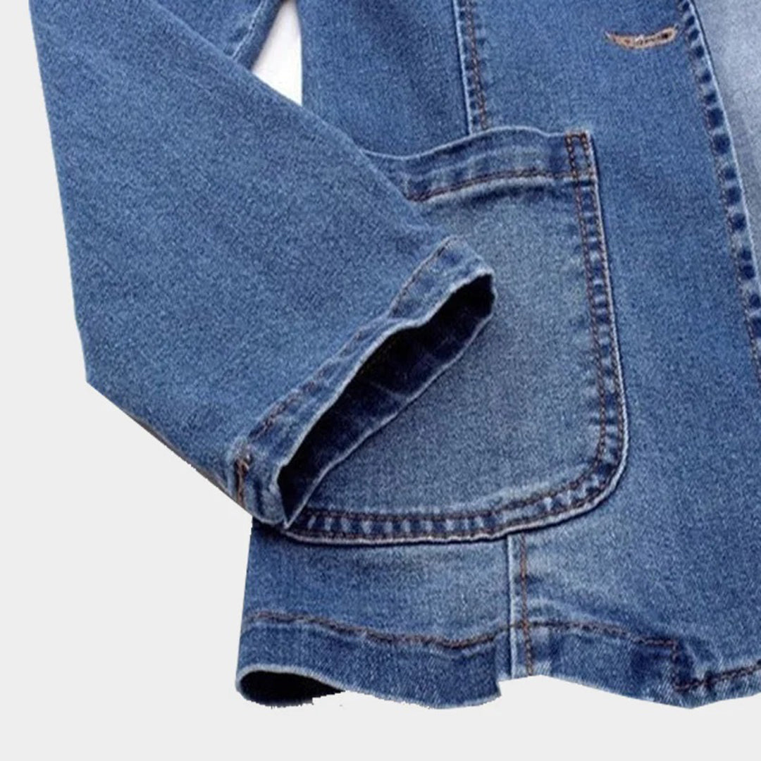 Kobieca Klasyczna Denim Marynarka Damska z Długimi Rękawami i Jednym Guzikiem
