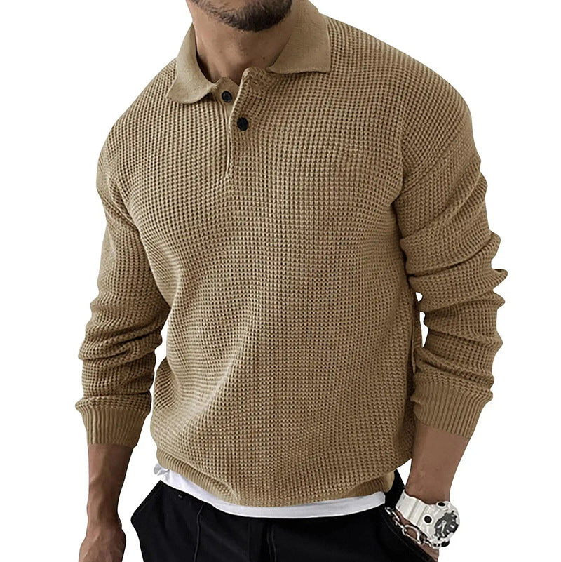 Casualowy Sweter Pleciony Waffle Polo Męski | Idealny na Jesień/Zimę
