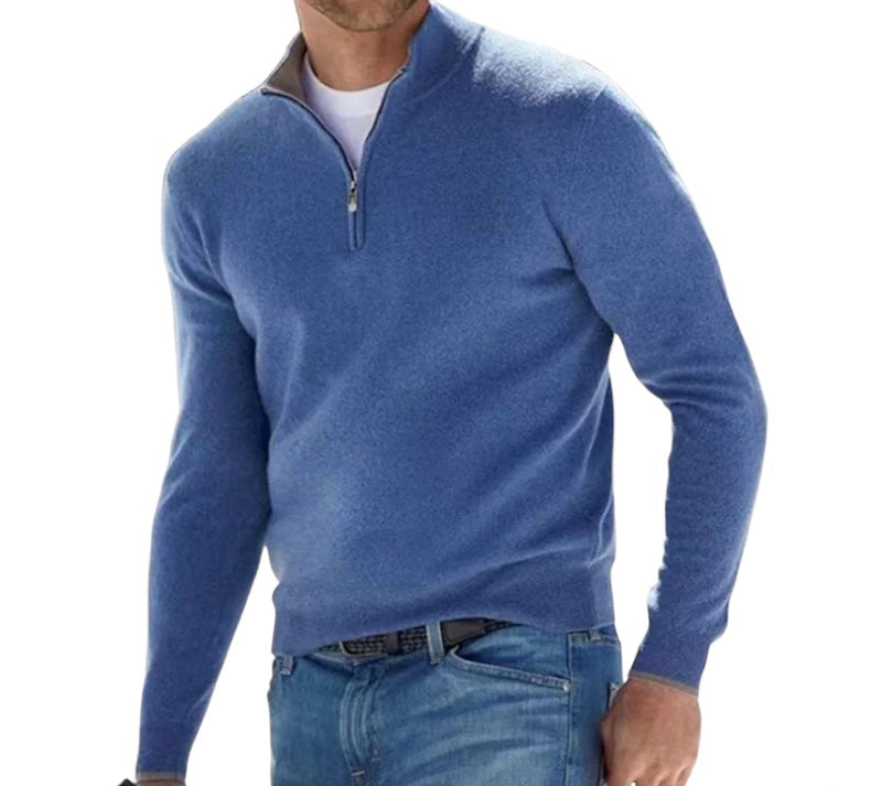Casualny Jednokolorowy Sweter z Półzamkiem Męski | Idealny na Jesień/Zimę