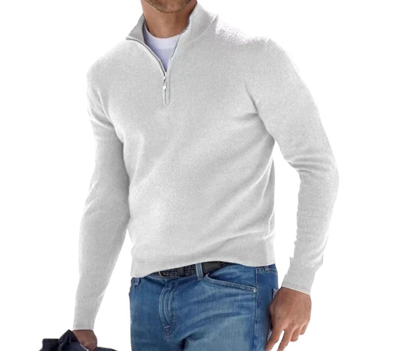 Casualny Jednokolorowy Sweter z Półzamkiem Męski | Idealny na Jesień/Zimę