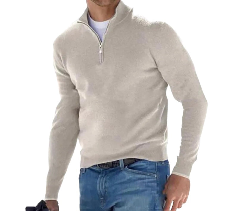 Casualny Jednokolorowy Sweter z Półzamkiem Męski | Idealny na Jesień/Zimę