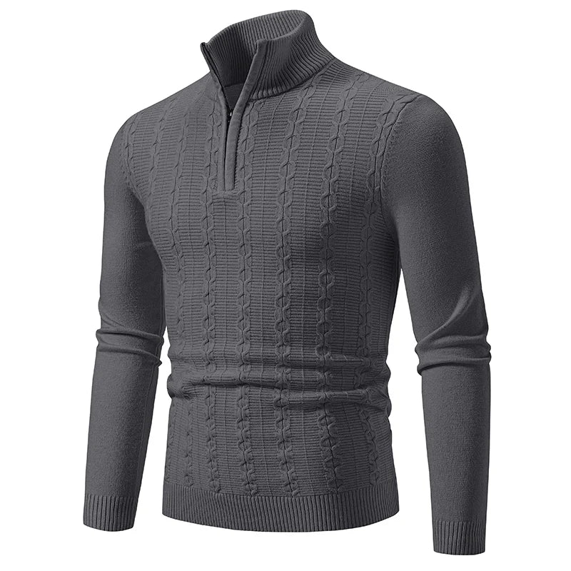 Casualny Slim Fit Sweter z Kołnierzem Z Zamekiem, Stojący Męski | Idealny na Jesień/Zimę