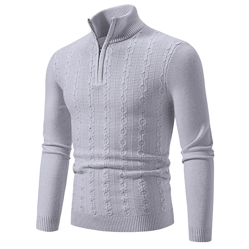 Casualny Slim Fit Sweter z Kołnierzem Z Zamekiem, Stojący Męski | Idealny na Jesień/Zimę
