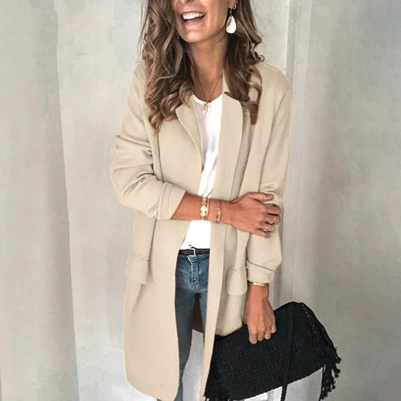 Damska Elegancka Długa Kamizelka Blazer z Wysokiej Jakości Materiału z Wszechstronnym Stylem