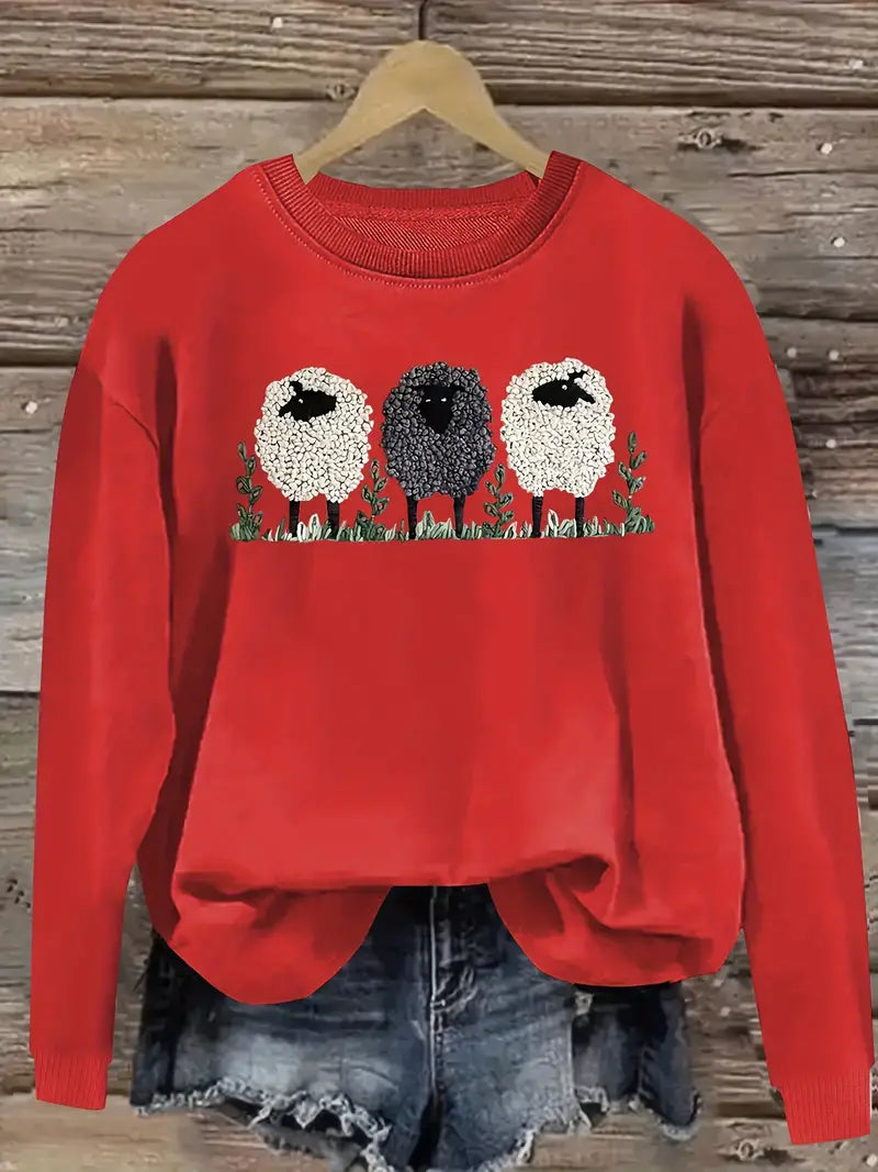 Wygodny Sweter z Motywem Owcy Damski | Idealny na Jesień/Zimę