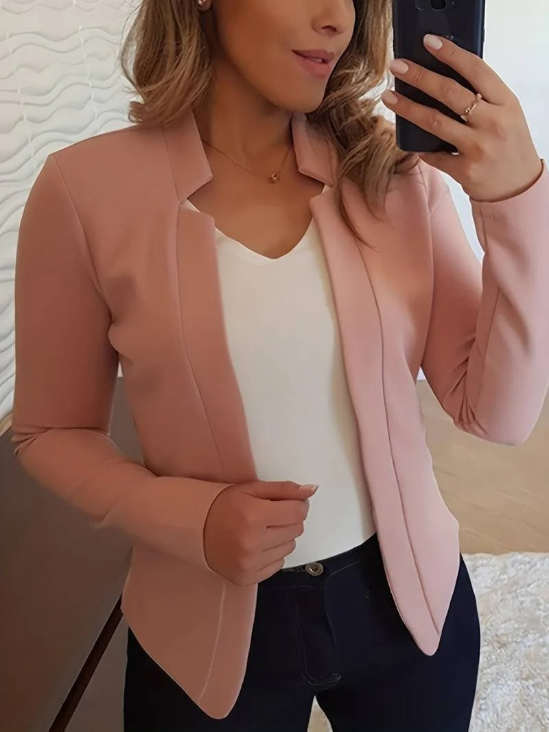 Casualowy Otwarty Blezer Ze Stójką I Gładkim Kolorem Damski | Idealny na Wszystkie Pory Roku