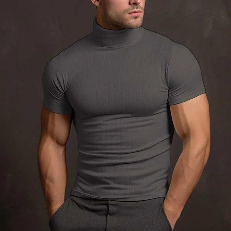 Casualowa Dopasowany Prążkowany T-Shirt Z Golfem Męski | Idealne na lato
