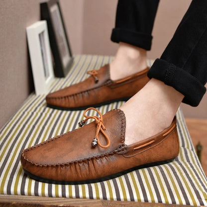Męskie Eleganckie Skórzane Loafery z Wyrafinowanymi Detalami