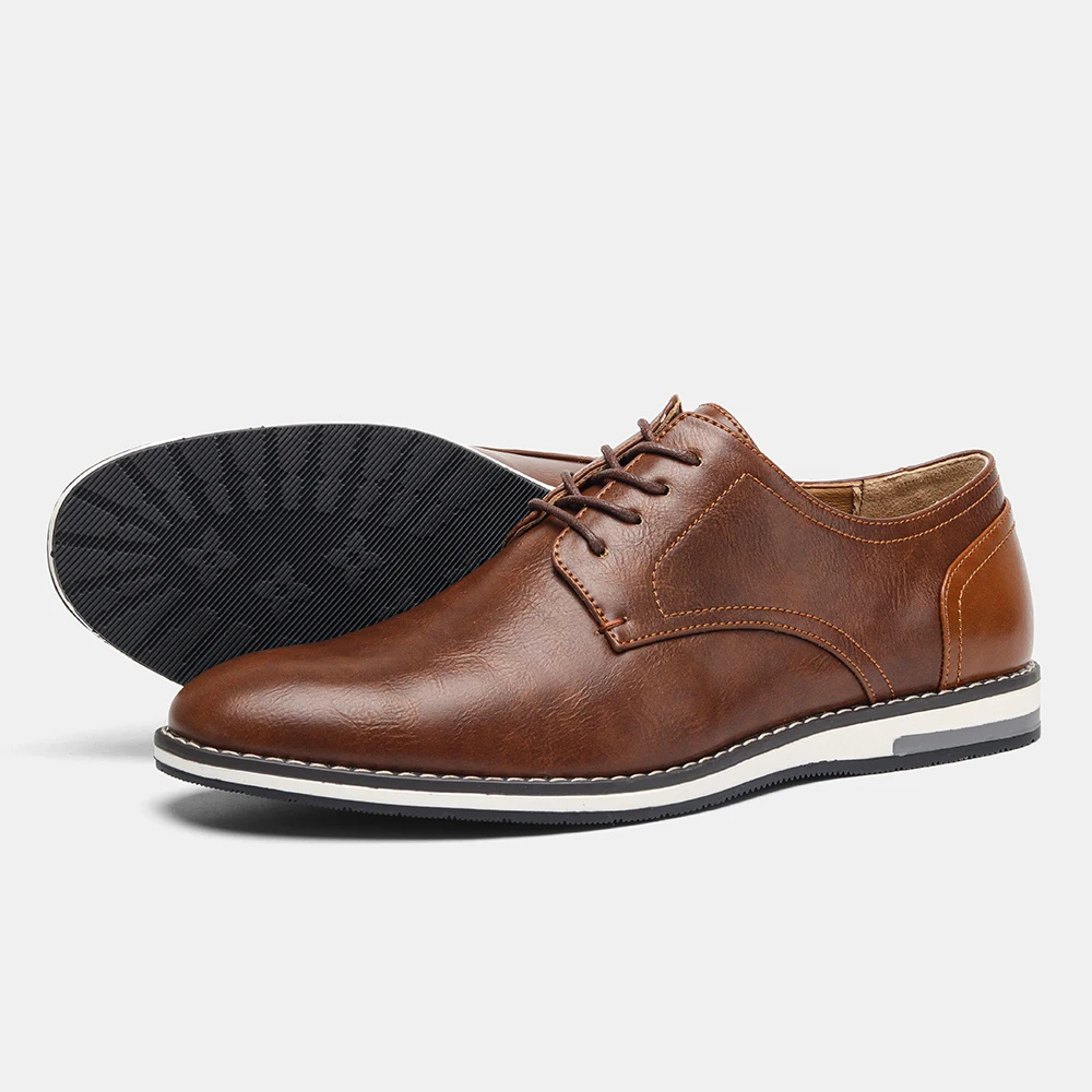 Męskie Eleganckie Skórzane Buty z Sznurowaniem i Wygodną Wkładką