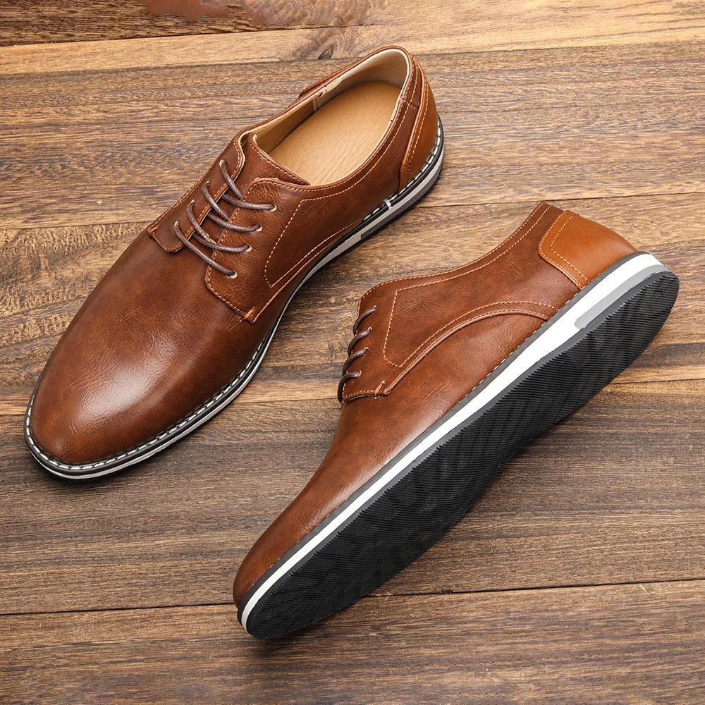 Męskie Eleganckie Skórzane Buty z Sznurowaniem i Wygodną Wkładką