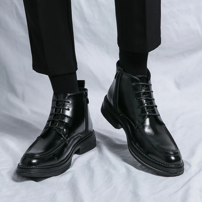 Męskie Eleganckie Skórzane Buty z Sznurowaniem i Zamkiem Boczny
