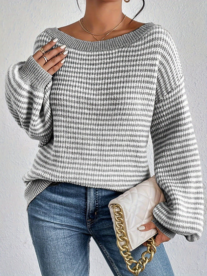 Klasyczny Dzianinowy Sweter W Paski Z Elastycznej Tkaniny Damski | Idealne na codzienne dni