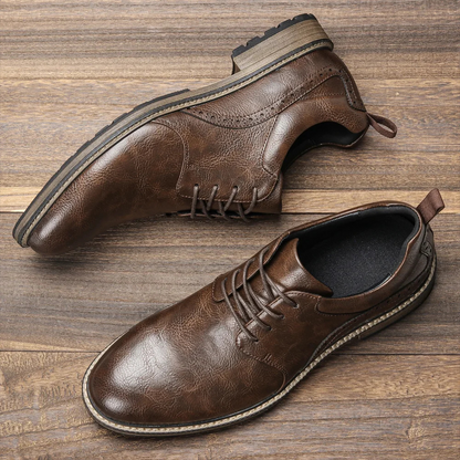 Męskie Eleganckie Skórzane Buty z Antypoślizgową Podeszwą z Sznurówkami